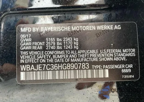 2017 BMW 540 Xi from USA, damaged, VIN WBAJE7C36HG890783